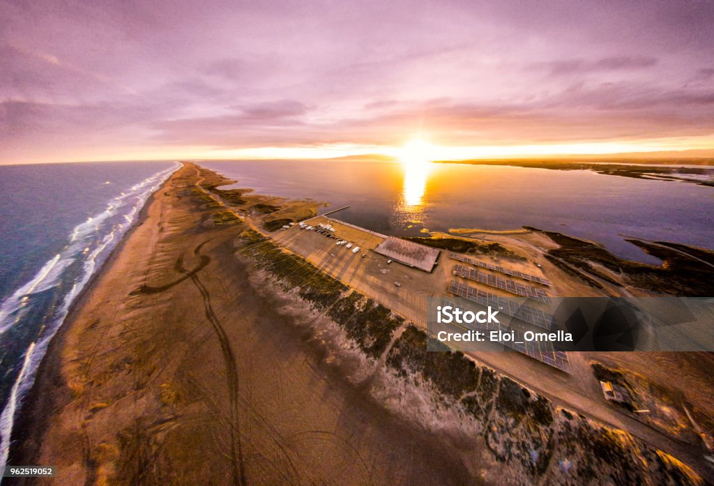 aerial view of trabucador beach in delta del ebro river. Spain